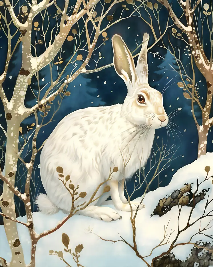 Nouveau Snowshoe Hare - Mowbi's Wildlife 8"x10" Art Print Collection