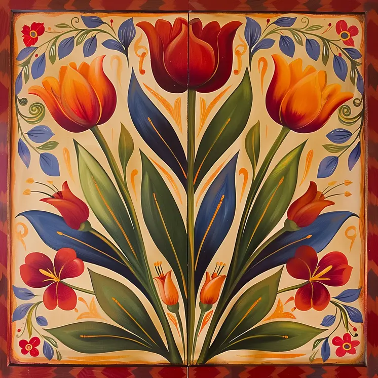 Tulip Trio Folk 8"x8" Art Print