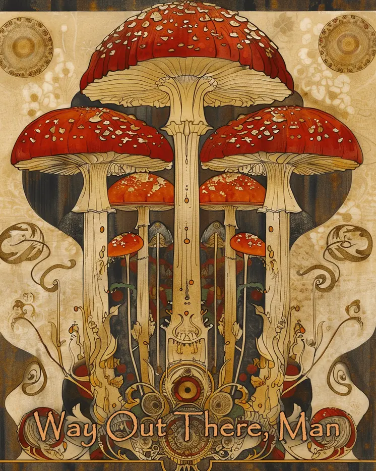 Mushrooms - Way Out There Man 8"x10" Art Print - Mowbi Fantasy Mushrooms Wall Art Print Collection