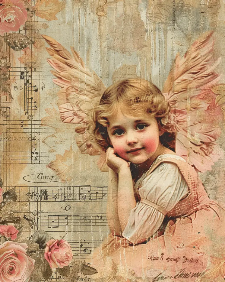 Victorian Child Angel Mixed Media 8"x10" Art Print