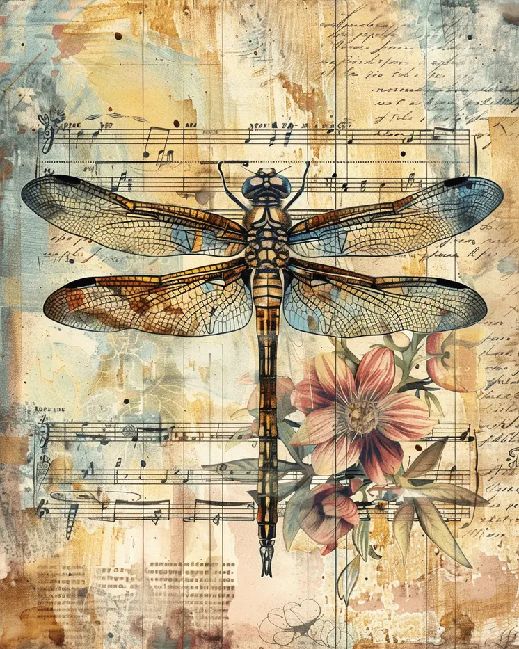 Vintage Dragonfly Mixed Media 8"x10" Art Print