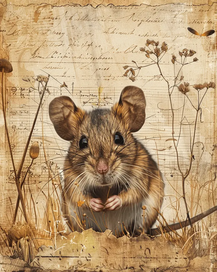 Vintage Mouse Mixed Media 8"x10" Art Print