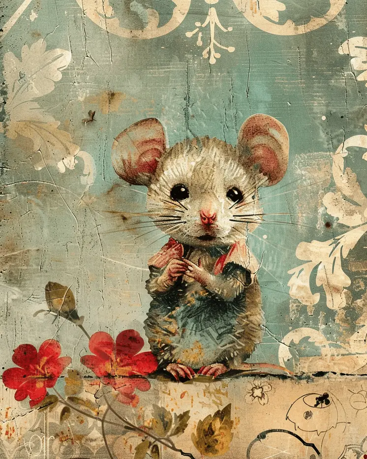 Vintage Mouskin Mixed Media 8"x10" Art Print