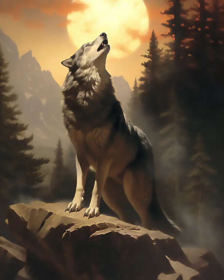 Wolf Howling at the Moon - Mowbi's Wildlife 8"x10" Art Print Collection