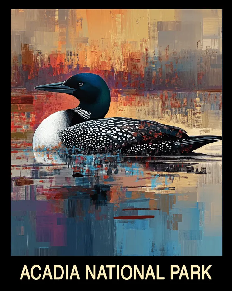 Loon - Acadia Maine Souvenir Home Decor Wall Art Prints – 8″x10″ Artwork – 11″x14″ Mat