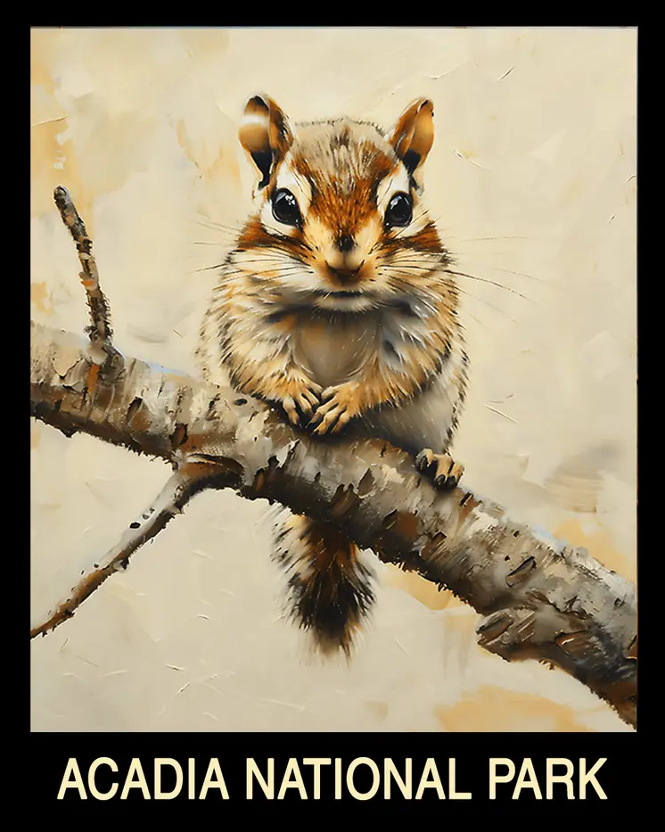 Chipmunk - Acadia Maine Souvenir Home Decor Wall Art Prints – 8″x10″ Artwork – 11″x14″ Mat