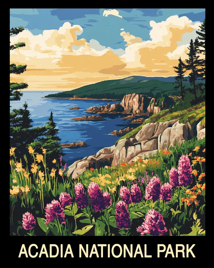 Lupines - Acadia Maine Souvenir Home Decor Wall Art Prints – 8″x10″ Artwork – 11″x14″ Mat