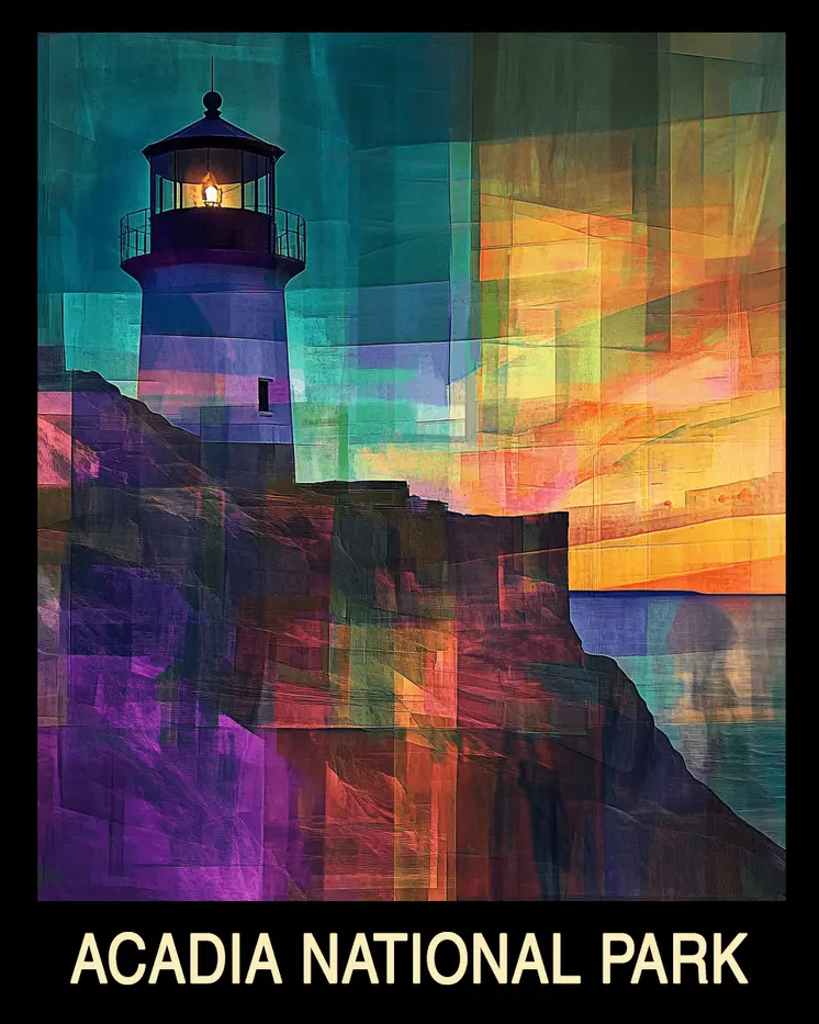 Abstract Lighthouse - Acadia Maine Souvenir Home Decor Wall Art Prints – 8″x10″ Artwork – 11″x14″ Mat