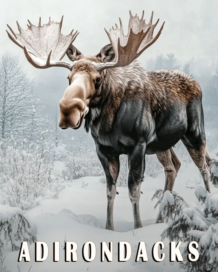Winter Moose - Adirondack State Park Souvenir Home Decor Wall Art Prints – 8″x10″ Artwork – 11″x14″ Matte