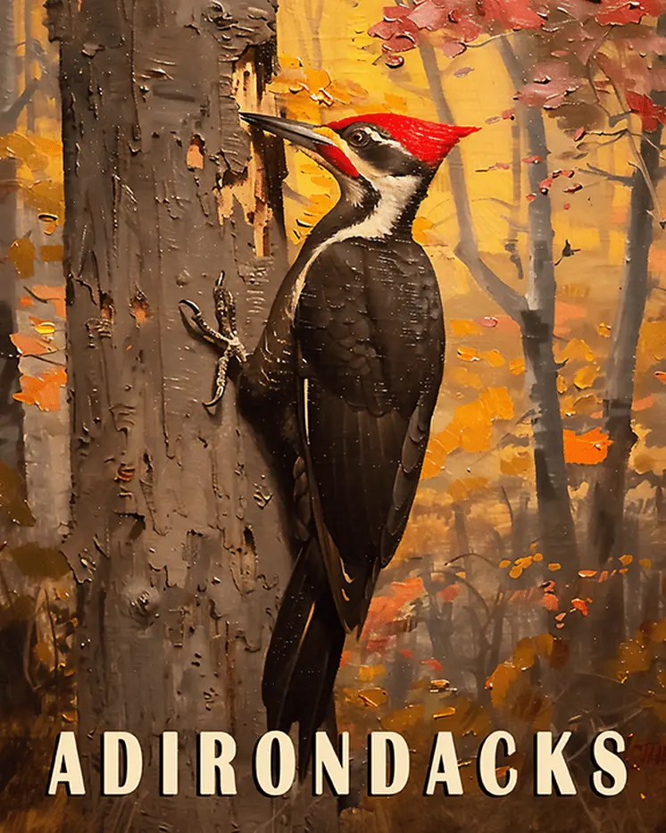 Pileated Woodpecker - Adirondack State Park Souvenir Home Decor Wall Art Prints – 8″x10″ Artwork – 11″x14″ Matte