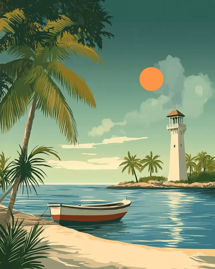 Lighthouse by the Beach - Wall Art Print - Ocean Seaside Beachcore - 8"x10" Artwork - 11"x14" Matte
