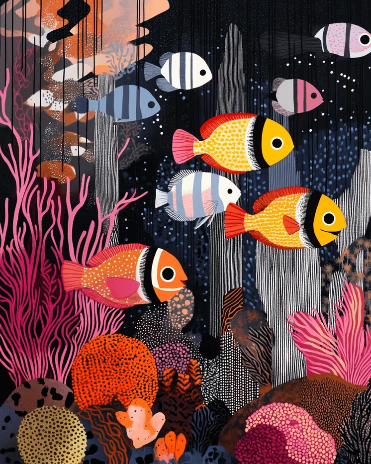 Mid-Century Modern Ocean Life - Wall Art Print - Ocean Seaside Beachcore - 8"x10" Artwork - 11"x14" Matte