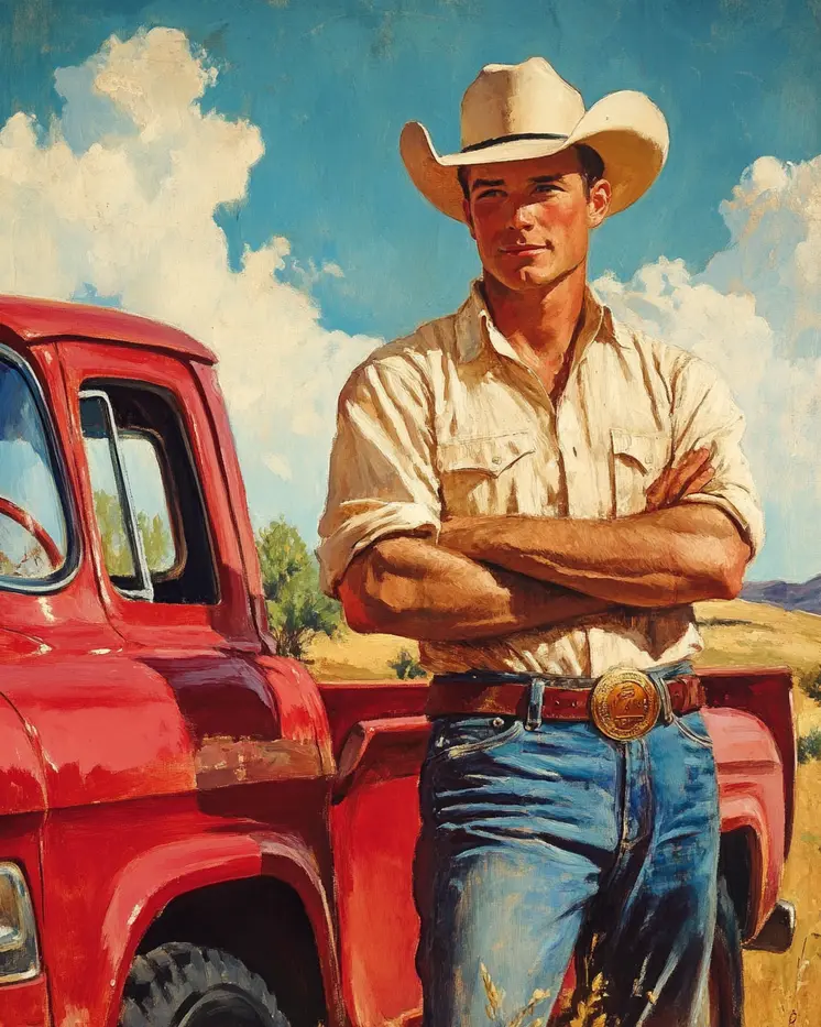Cowboy with His Pick-Me-Up Truck Wall Art Print – Western Decor 8″x10″ Artwork – 11″x14″ Mat