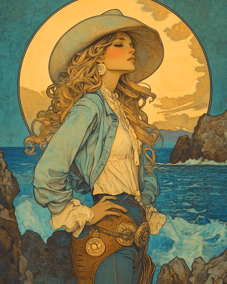Full Moon Cowgirl - Wall Art Print - Coastal Cowgirl  8"x10" Artwork - 11"x14" Matte