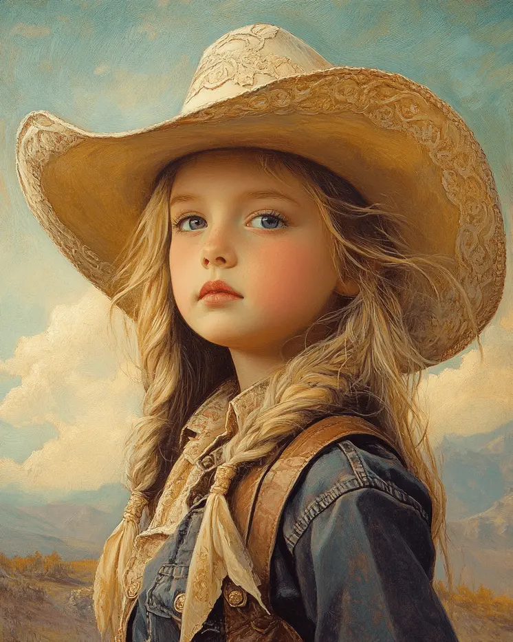 Vintage Little Cowgirl - Wall Art Print - Coastal Cowgirl  8"x10" Artwork - 11"x14" Mat