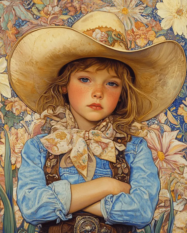 Floral Little Cowgirl - Wall Art Print - Coastal Cowgirl  8"x10" Artwork - 11"x14" Mat