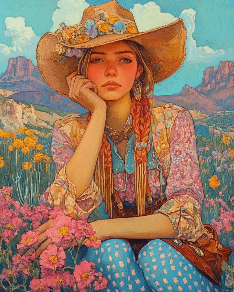 Pastel Cowgirl - Wall Art Print - Coastal Cowgirl  8"x10" Artwork - 11"x14" Mat