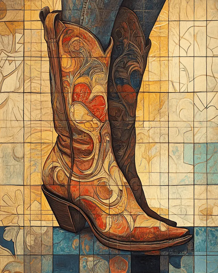 Deco Cowgirl Boots - Wall Art Print - Coastal Cowgirl  8"x10" Artwork - 11"x14" Mat