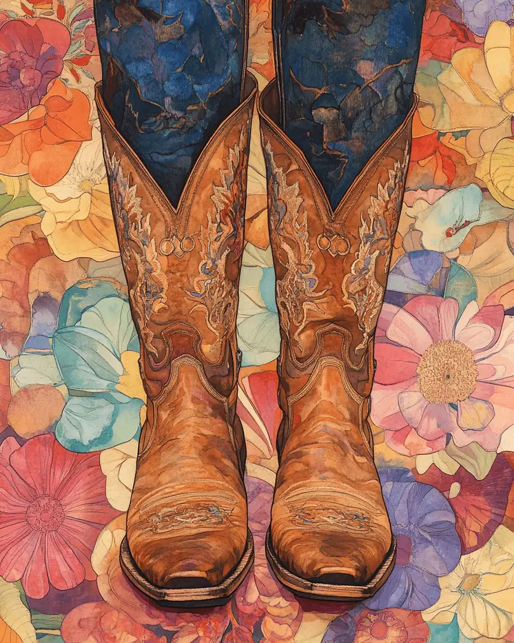 Floral Cowgirl Boots - Wall Art Print - Coastal Cowgirl  8"x10" Artwork - 11"x14" Mat