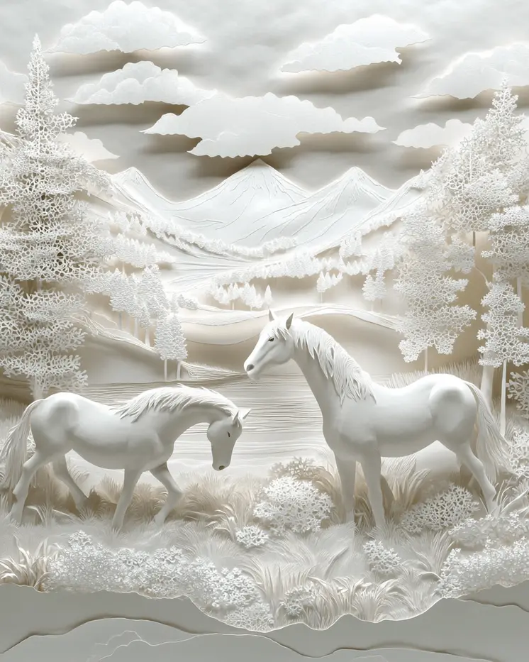 Lacy Horses - Wall Art Print - Western Decor  8"x10" Artwork - 11"x14" Mat