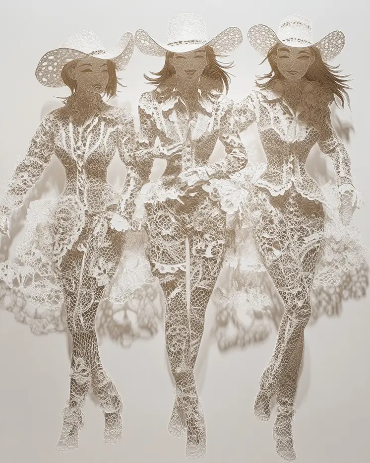 Three Lacy Cowgirls - Wall Art Print - Western Decor  8"x10" Artwork - 11"x14" Mat