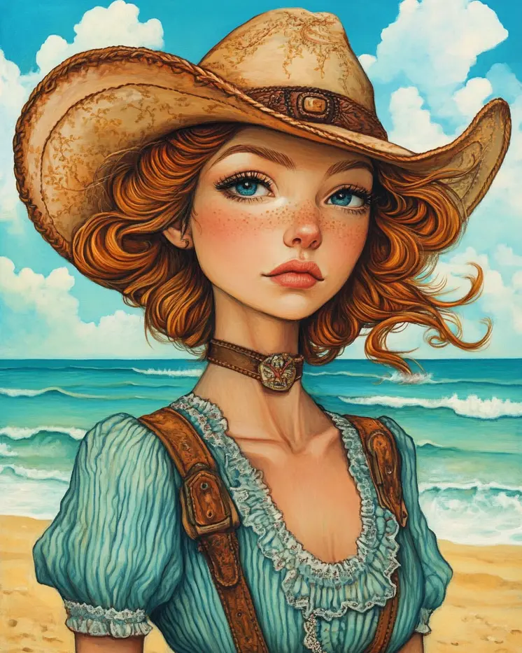 Coastal Cowgirl #2 - Wall Art Prints - Western Decor  8"x10" Artwork - 11"x14" Mat