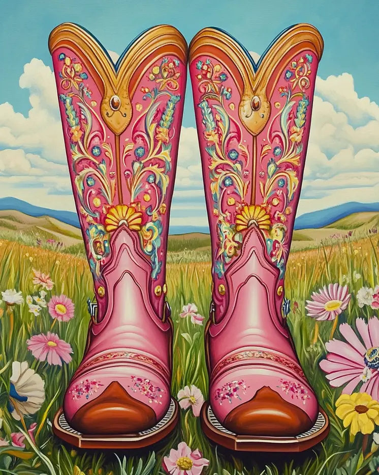 Pink Cowgirl Boots - Cowgirl Wall Art Prints - Western Decor  8"x10" Artwork - 11"x14" Mat