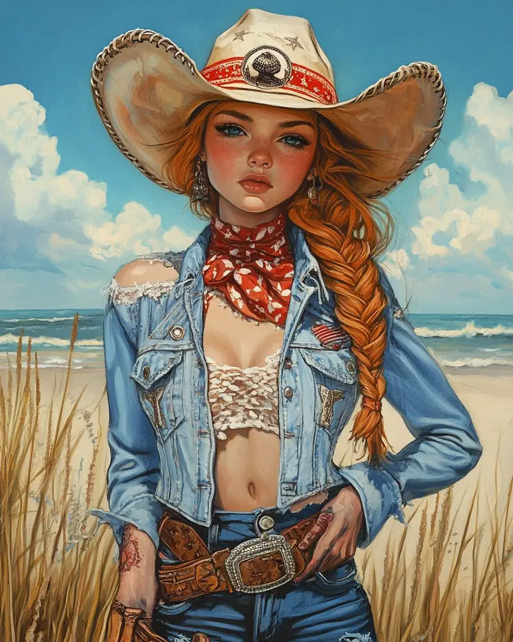 Coastal Cowgirl #4 - Wall Art Prints - Western Decor  8"x10" Artwork - 11"x14" Mat