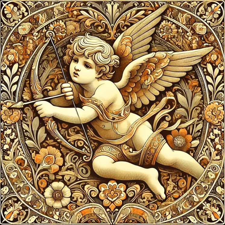 Art Nouveau Cupid - Wall Art Print - Square Poster - 8"x8" Artwork - 12"x12" Matte