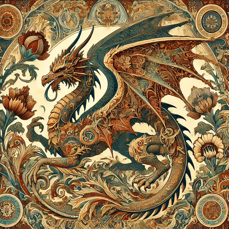 Art Nouveau Dragon - Wall Art Print - Square Poster - 8"x8" Artwork - 12"x12" Matte