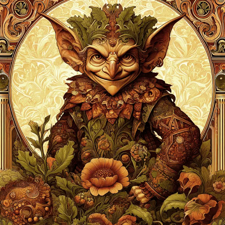 Art Nouveau Goblin - Wall Art Print - Fantasy Art - 8"x8" Artwork - 12"x12" Matte