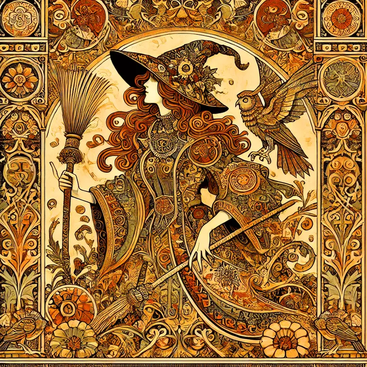 Art Nouveau Witch - Wall Art Print - Fantasy Art - 8"x8" Artwork - 12"x12" Matte