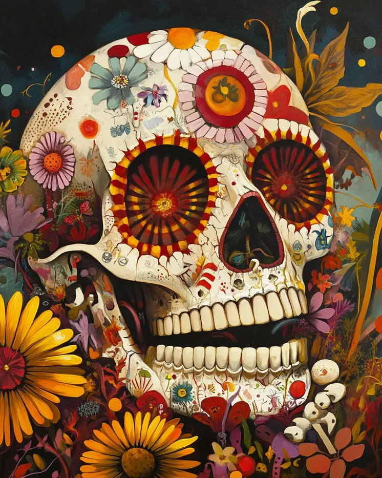 Floral Skull - Lowbrow Wall Art Prints - 8"x10" Art Print for 11"x14" Frame