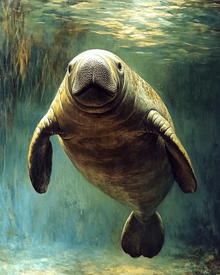 Underwater Manatee Scene - Wall Art Print - Ocean Seaside Beachcore - 8"x10" Artwork - 11"x14" Matte