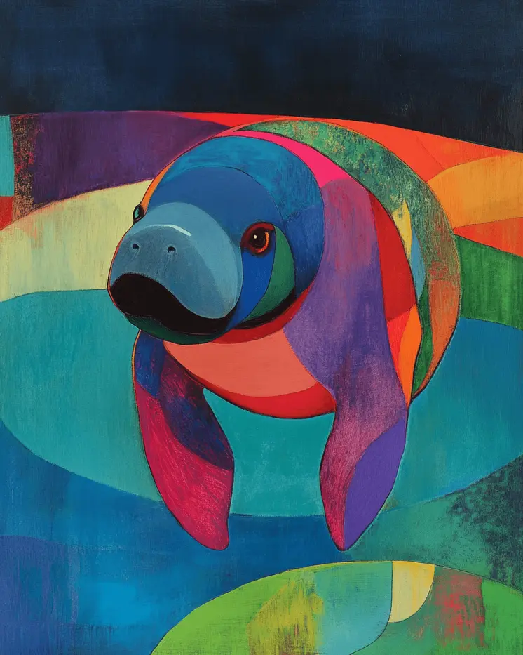 Abstract Manatee - Wall Art Print - Ocean Seaside Beachcore - 8"x10" Artwork - 11"x14" Matte