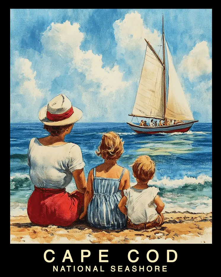Watching a Sailboat - Cape Cod Souvenir Home Decor Wall Art Prints – 8″x10″ Artwork – 11″x14″ Mat