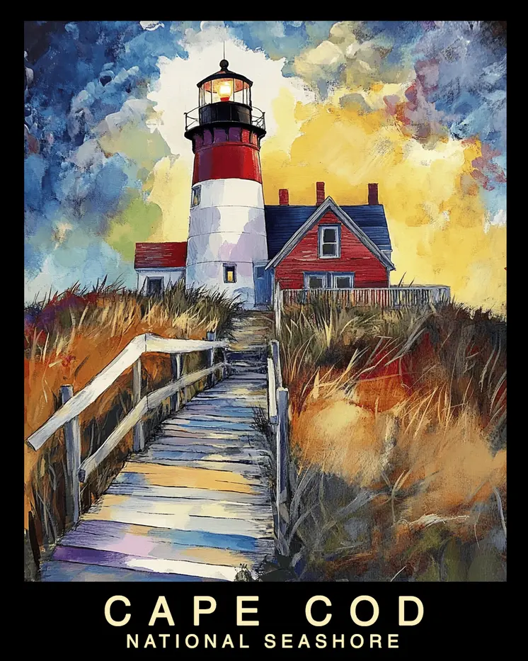 Stormy Day Lighthouse - Cape Cod Souvenir Home Decor Wall Art Prints – 8″x10″ Artwork – 11″x14″ Mat