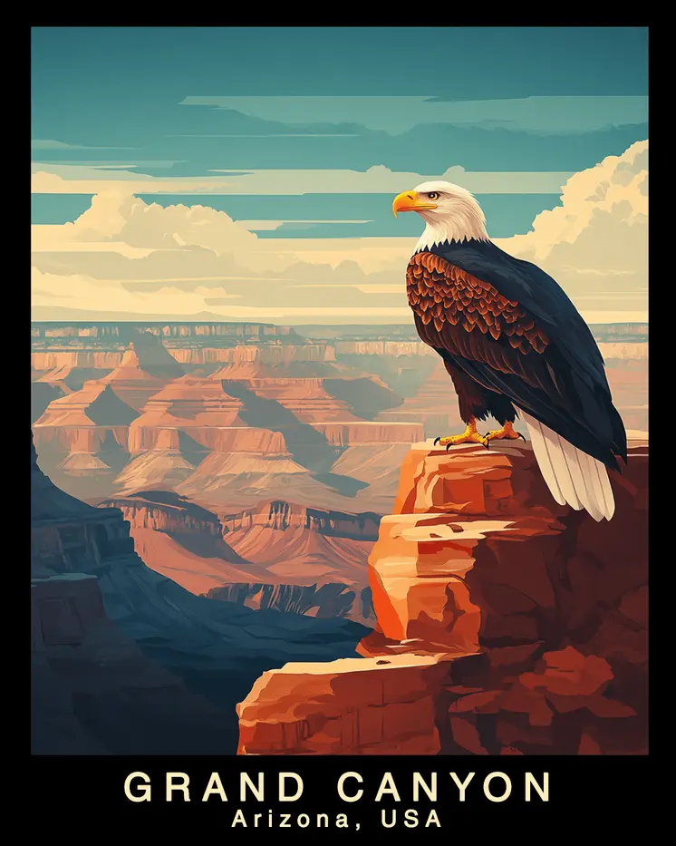 American Bald Eagle - Grand Canyon Souvenir Home Decor Wall Art Prints – 8″x10″ Artwork – 11″x14″ Matte