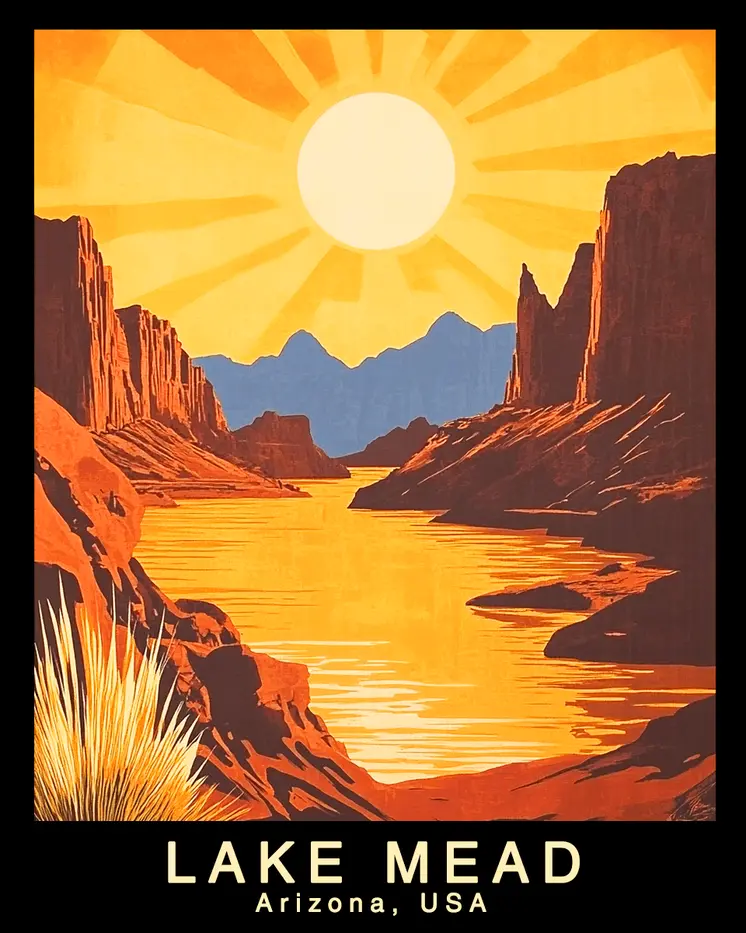 Sunrise - Lake Mead Souvenir Home Decor Wall Art Prints – 8″x10″ Artwork – 11″x14″ Mat