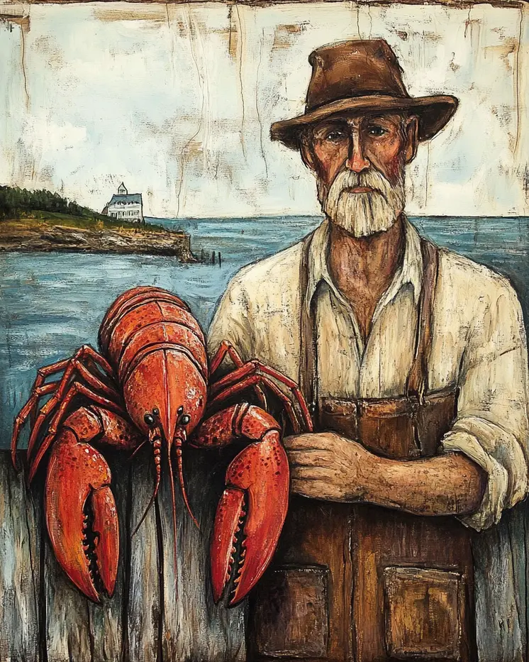 Folk Art Lobsterman - Rustic Farmhouse Decor  8"x10" Artwork for 11"x14" Frame