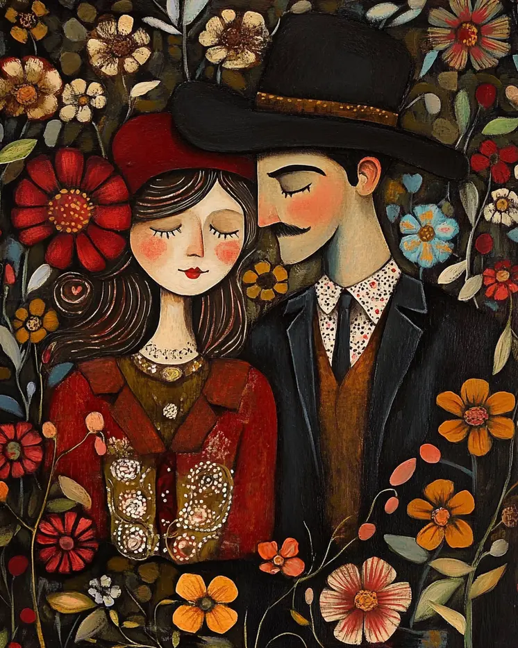 Folk Art Amore - Rustic Farmhouse Decor  8"x10" Artwork for 11"x14" Frame
