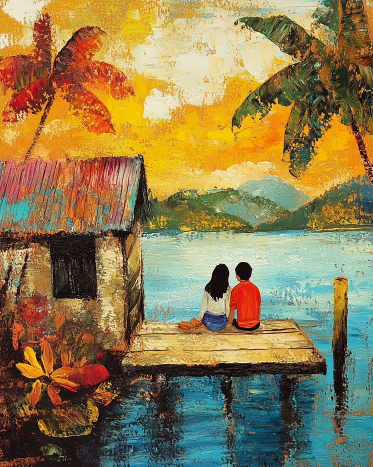 Folk Art Tropical Love - Rustic Farmhouse Decor  8"x10" Artwork for 11"x14" Frame