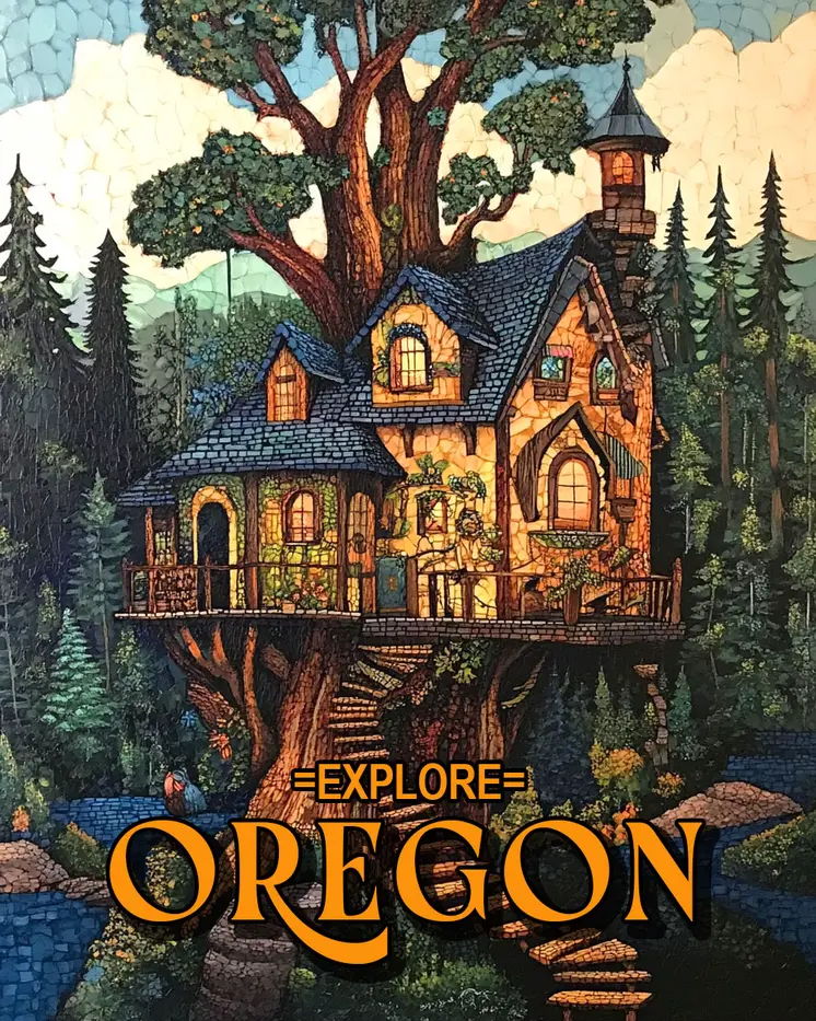 Treehouse - Oregon Souvenir Home Decor Wall Art Prints – 8″x10″ Artwork for 11″x14″ Frame