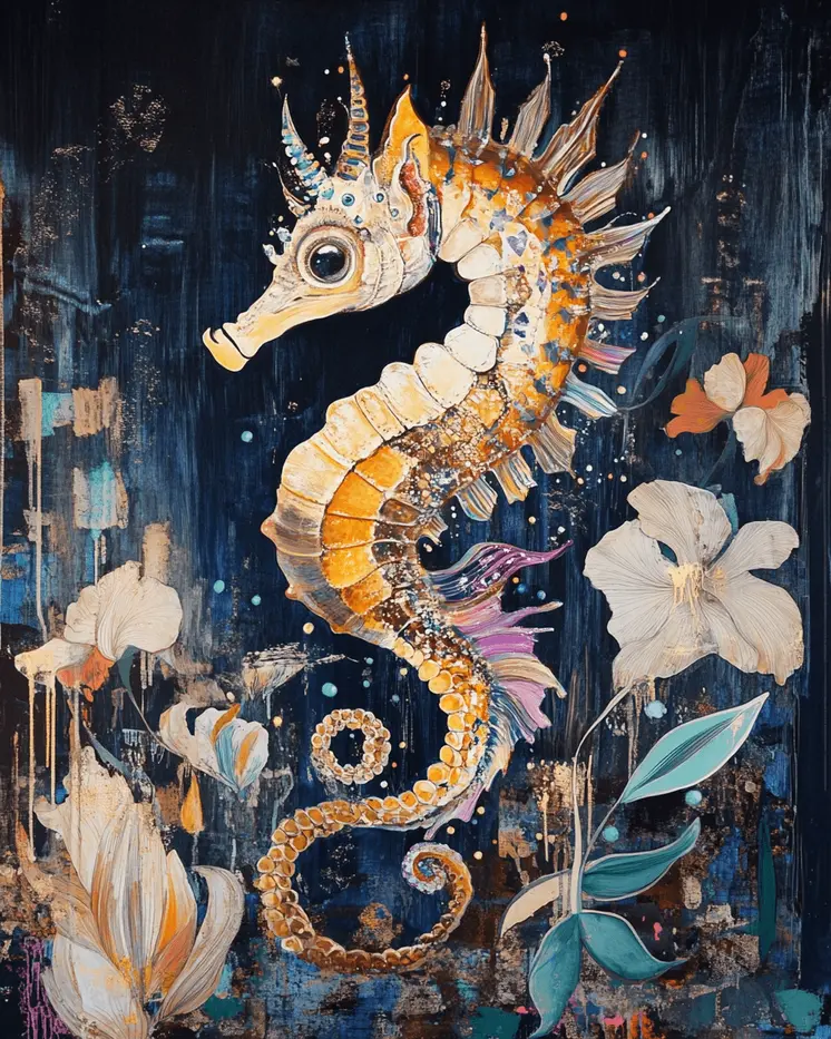 Whimsical Seahorse - Wall Art Print - Ocean Seaside Beachcore - 8"x10" Artwork - 11"x14" Matte