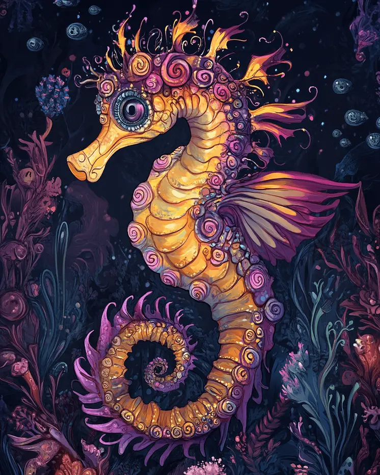 Purplish Seahorse - Wall Art Print - Ocean Seaside Beachcore - 8"x10" Artwork - 11"x14" Matte