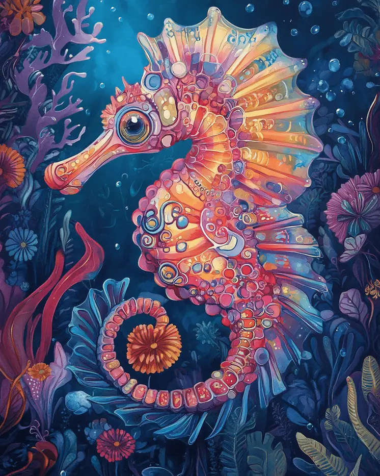 Enchanted Seahorse - Wall Art Print - Ocean Seaside Beachcore - 8"x10" Artwork - 11"x14" Matte