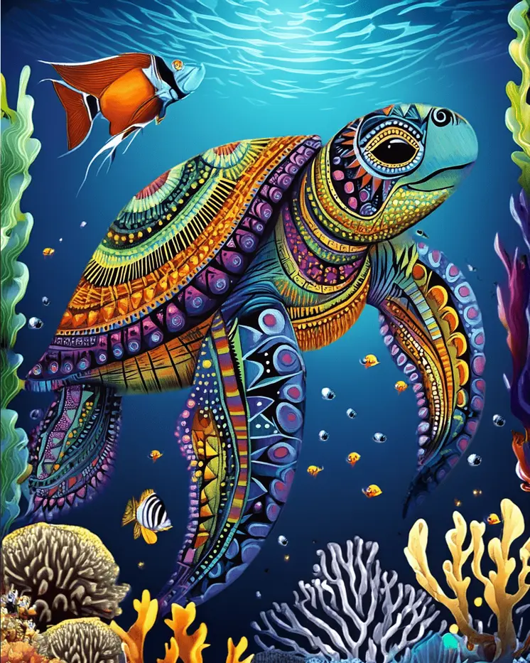 BOHO Sea Turtle - Wall Art Print - Ocean Seaside Beachcore - 8"x10" Artwork - 11"x14" Matte