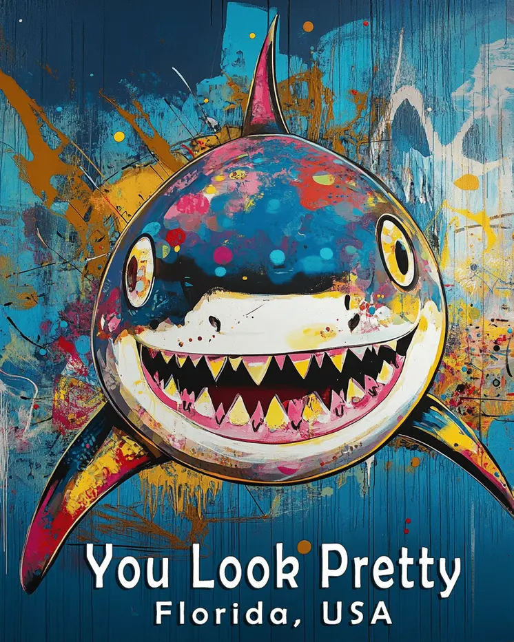 Shark - You Look Pretty - Wall Art Print - Ocean Seaside Beachcore - 8"x10" Artwork - 11"x14" Matte