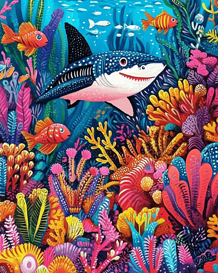 Coral Reef Shark - Wall Art Print - Ocean Seaside Beachcore - 8"x10" Artwork - 11"x14" Matte