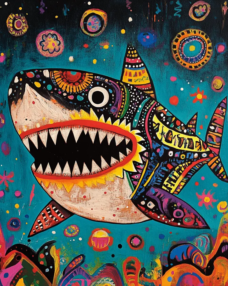 BOHO Shark - Wall Art Print - Ocean Seaside Beachcore - 8"x10" Artwork - 11"x14" Matte